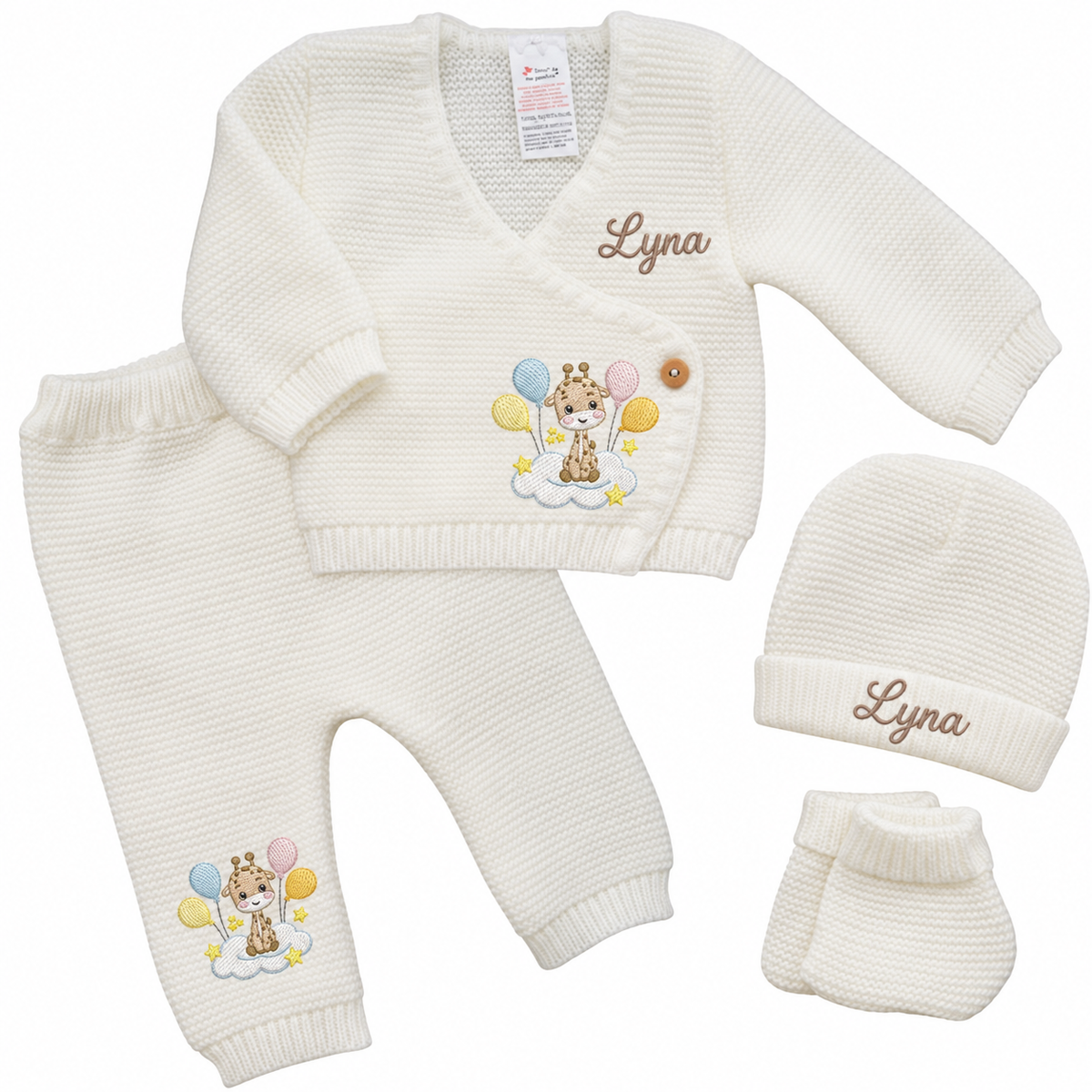 Ensemble maille 4 pièces brassière caleçon bonnet chaussons