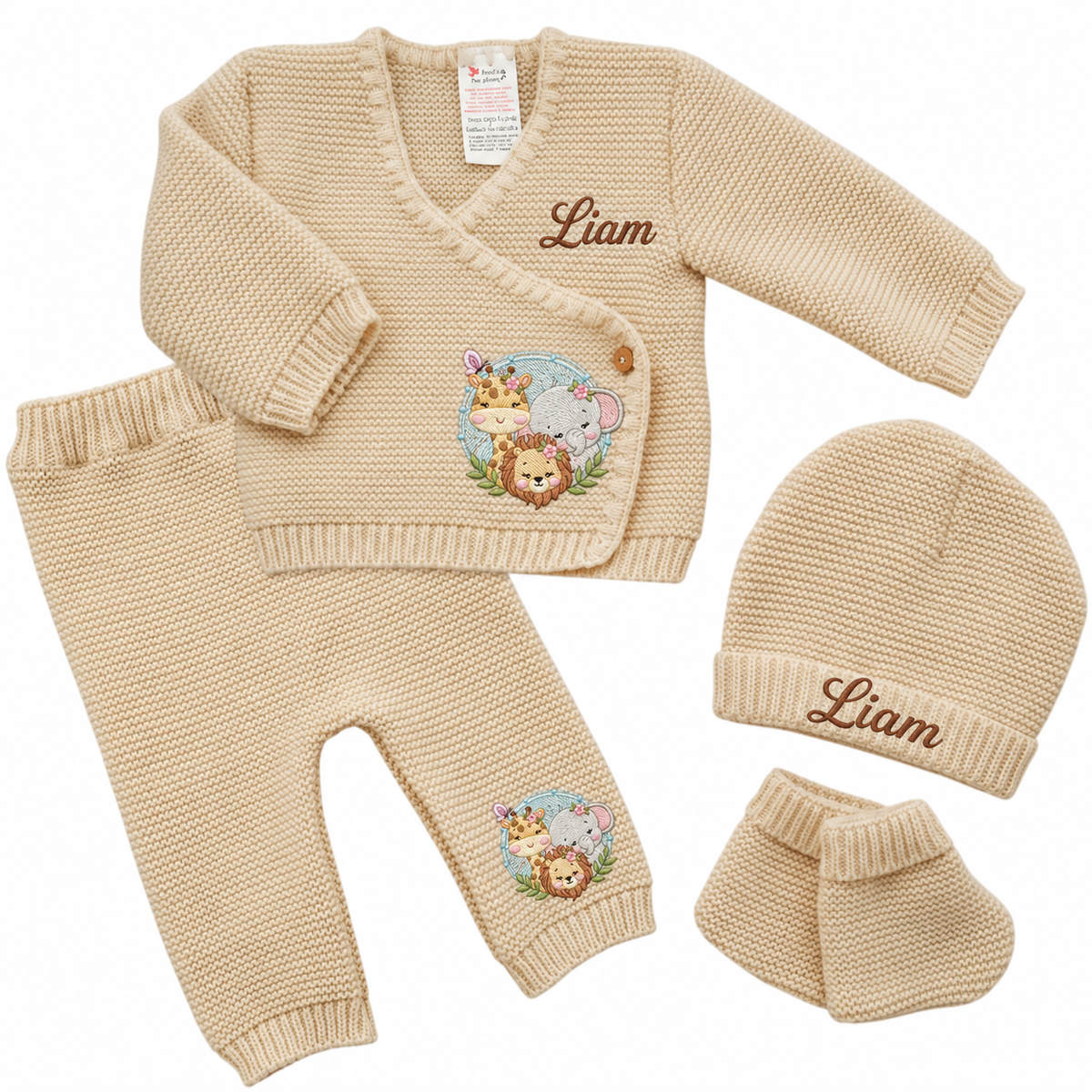 Ensemble maille 4 pièces brassière caleçon bonnet chaussons